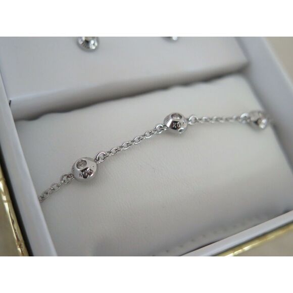 Michael Kors MKJ7931040 Silver Tone Slider Bracelet & Crystal Stud Earring Set - Picture 6 of 10